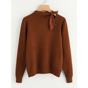 Rusty brown/burnt orange neck tie knitted sweater